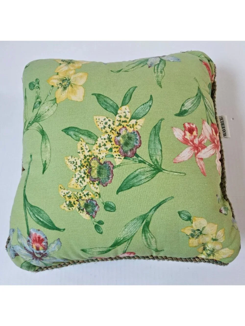 Waverly Orchid Cove Reversible Pillow 16X16 Green Turquoise Floral Tropical